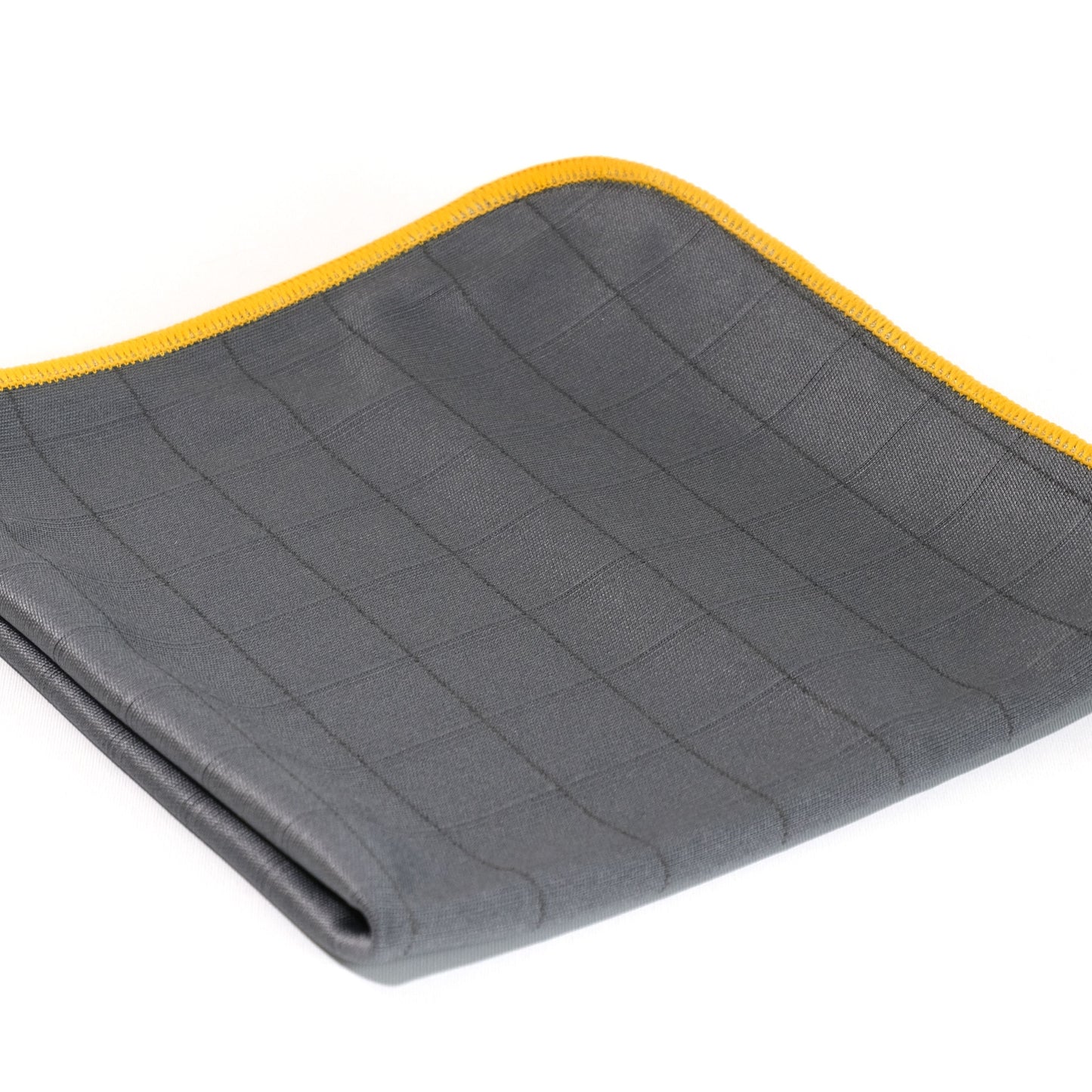 The FibreKing Carbon Glass Cloths - 3 Pack features gray, anti-static microfiber cloths with yellow trim, shown folded on a white background.