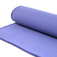 A close-up of a rolled-up purple yoga mat on a white background, shown with FibreKing Gold Label Korean Glass Cloths - 3 Pack for a streak-free finish.