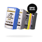 The FibreKing EPIC Bundle displays four microfiber cloth packs in blue, gray, yellow, and black, offering Gold Label quality for superior cleaning performance.