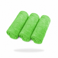 Three FibreKing Ultimate detailer cloths (3 pack) in green coral fleece are rolled and placed side by side on a white background.