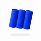 Three rolled FibreKing Waffle Weave Towels - 3 Pack are arranged vertically against a white background, their textured blue fabric casting a shadow below.