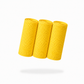 Three FibreKing yellow Waffle Weave Towels (3 Pack) are rolled up and standing side by side on a plain white background, casting a shadow below.
