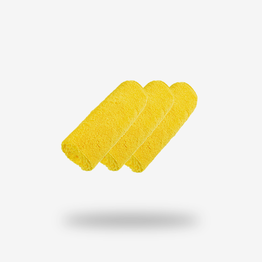 Three FibreKing Duplex edgeless cloths (3 pack) are arranged in a row on a plain white background, resembling soft microfibre cloths designed for a clean, professional finish.