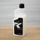 A white plastic bottle with a black cap and label featuring FibreKing’s stylized K and crown design, placed on wood—a perfect fit for your Microfibre Wash towel cleaner or microfibre care routine.