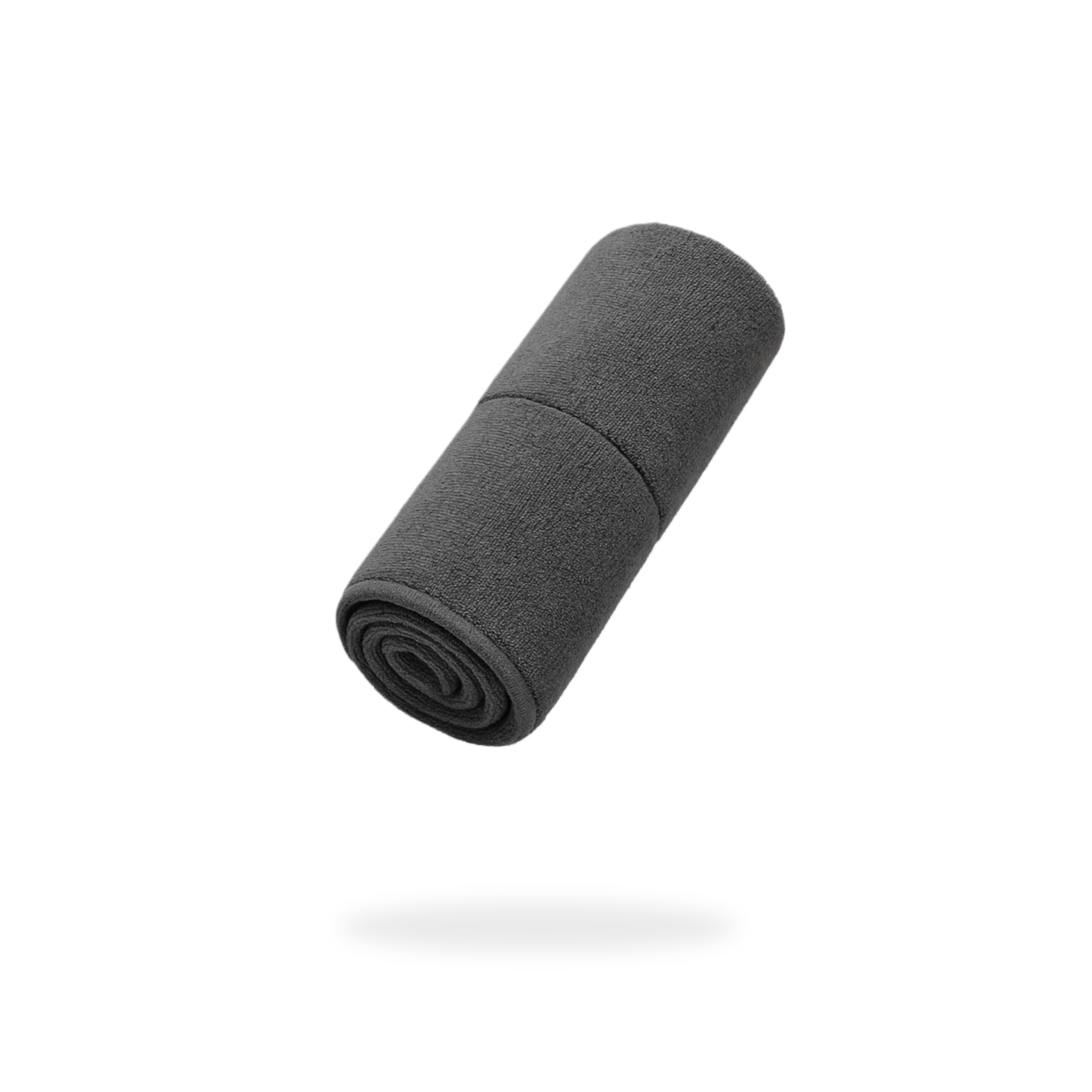 A FibreKing Car Cleaning Microfibre Starter Kit towel in dark gray is shown rolled up, floating against a plain white background with a subtle shadow underneath.