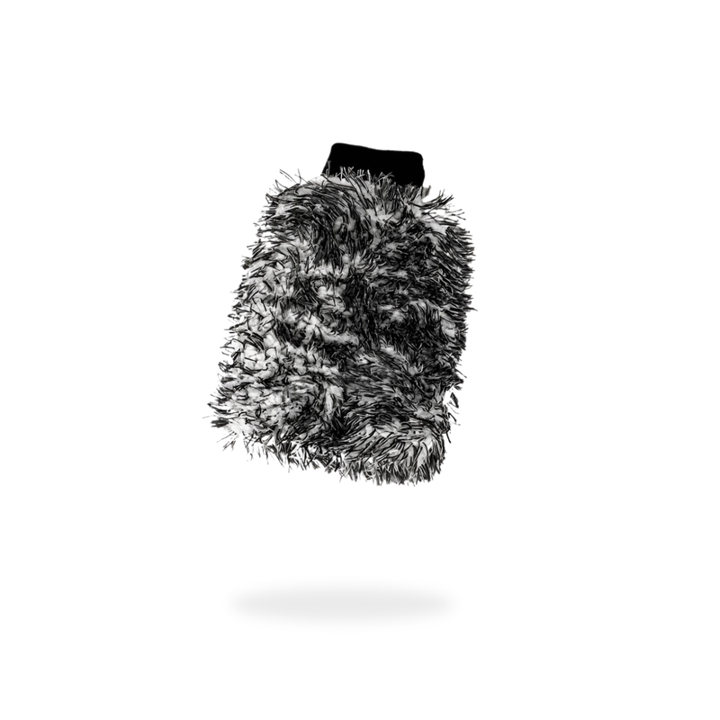 The FibreKing Gold Label Korean Microfibre Wash Mitt in grey is a premium, rectangular mitt with a small black opening at the top, shown isolated on a white background with a faint shadow underneath.