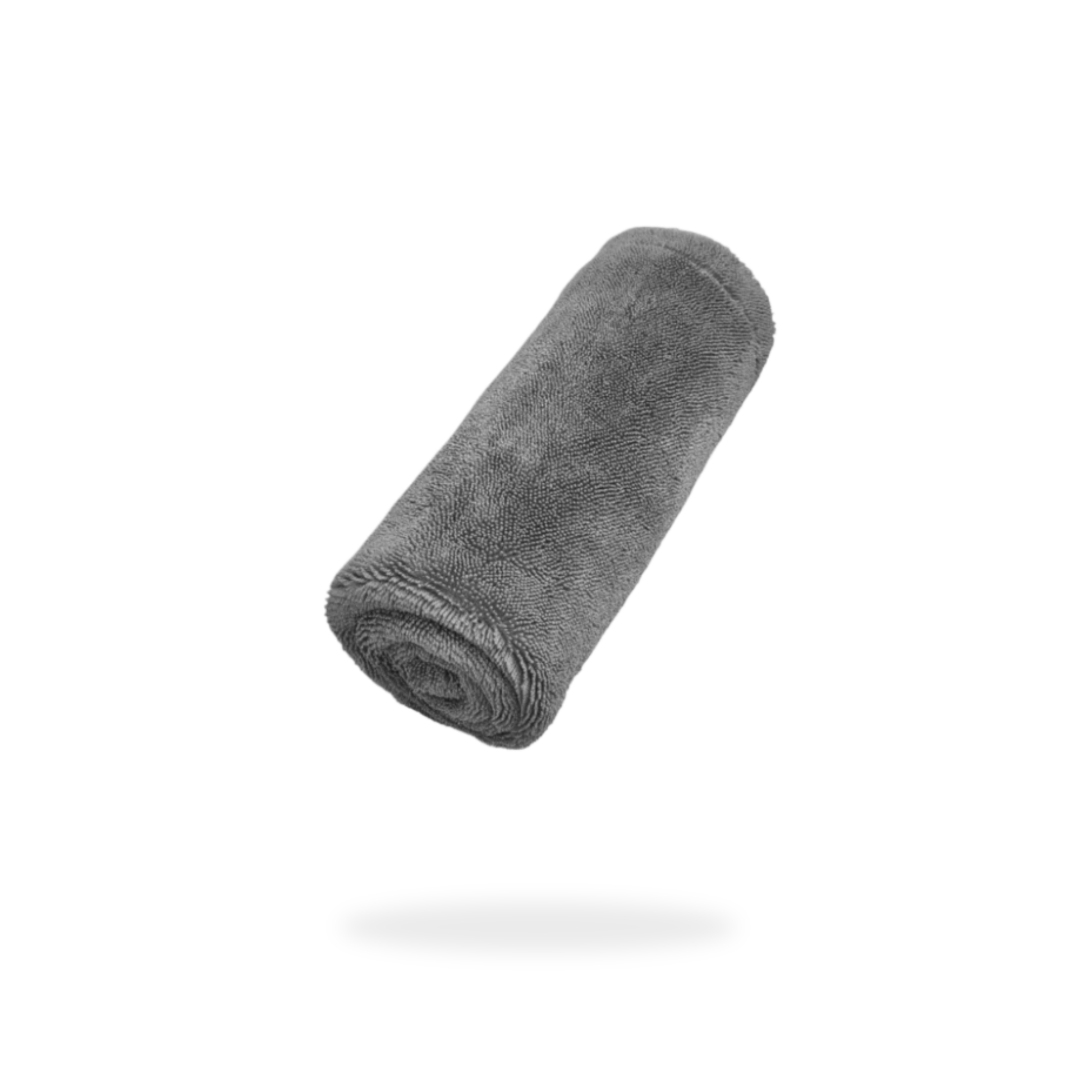 The FibreKing Silver Label 1100 GSM Drying Towel, made from Korean microfiber, is rolled up and displayed on a white background with a faint shadow underneath.