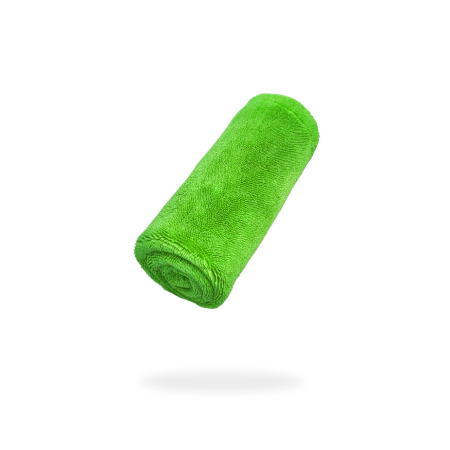 A rolled-up FibreKing Silver Label 1100 GSM Drying Towel floats above a white background, casting a subtle shadow below.