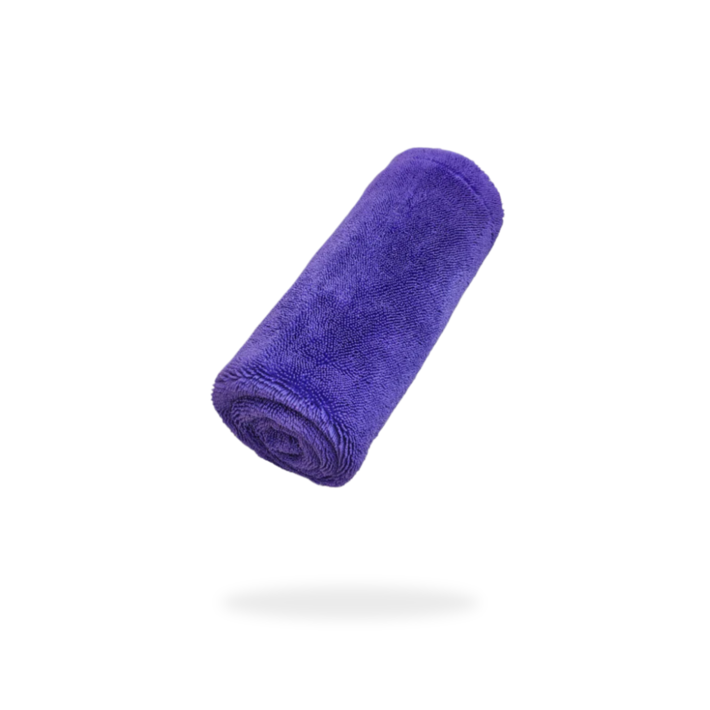 A rolled-up Silver Label 1100 GSM Drying Towel by FibreKing floats against a white background with a soft shadow, highlighting its premium microfibre quality for drying cars.