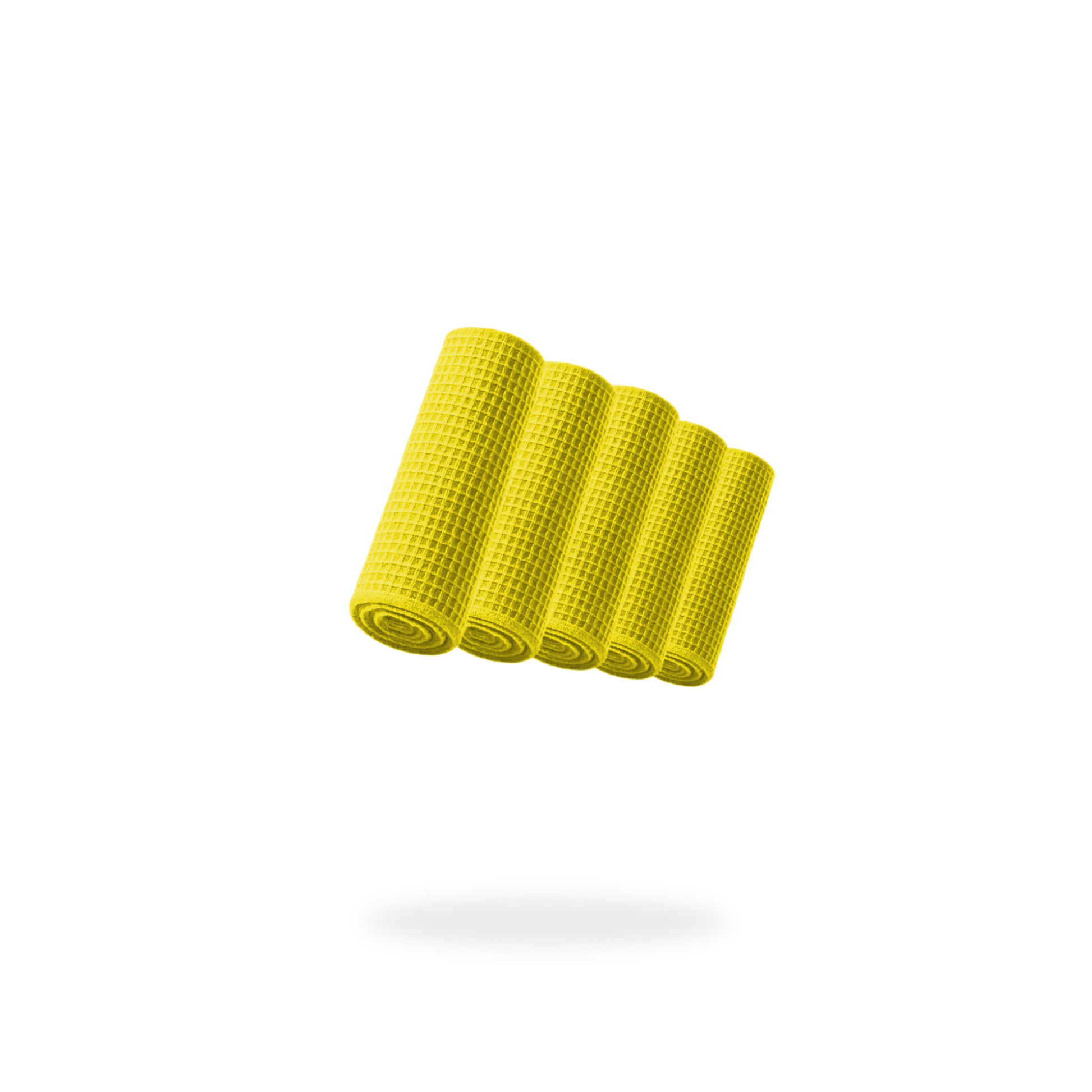 Five FibreKing Waffle Weave Towels - 5 Pack are displayed side by side, floating against a white background with a soft shadow underneath.