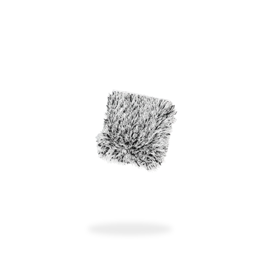 A square gray and white textured Gold Label Korean Wheel Mitt by FibreKing, designed for brake dust removal, is shown isolated on a white background with a faint shadow.